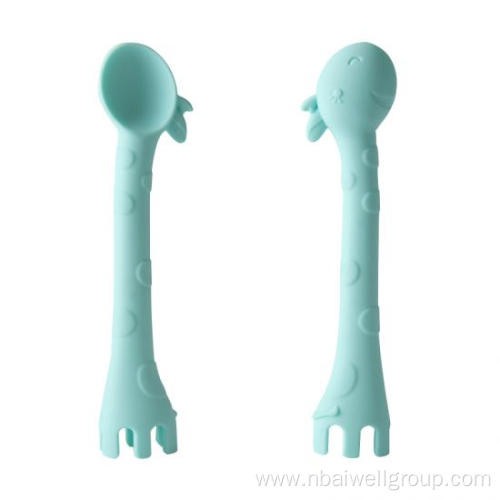 Baby Giraffe Silicone Spoon Fork Tableware Set